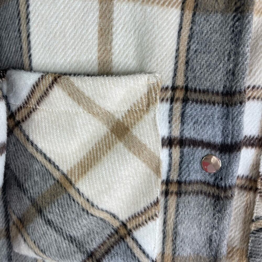 For the Republic tan grey cream plaid cropped preppy lightweight jacket large - Picture 4 of 7